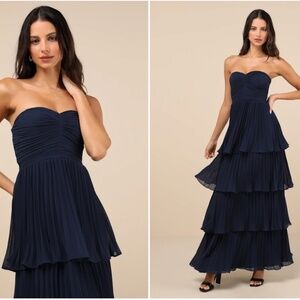 LULUS Sexy FLowyProm Wedding Bridesmaid Bohemian Tiered Ruffles Blue Maxi Dress